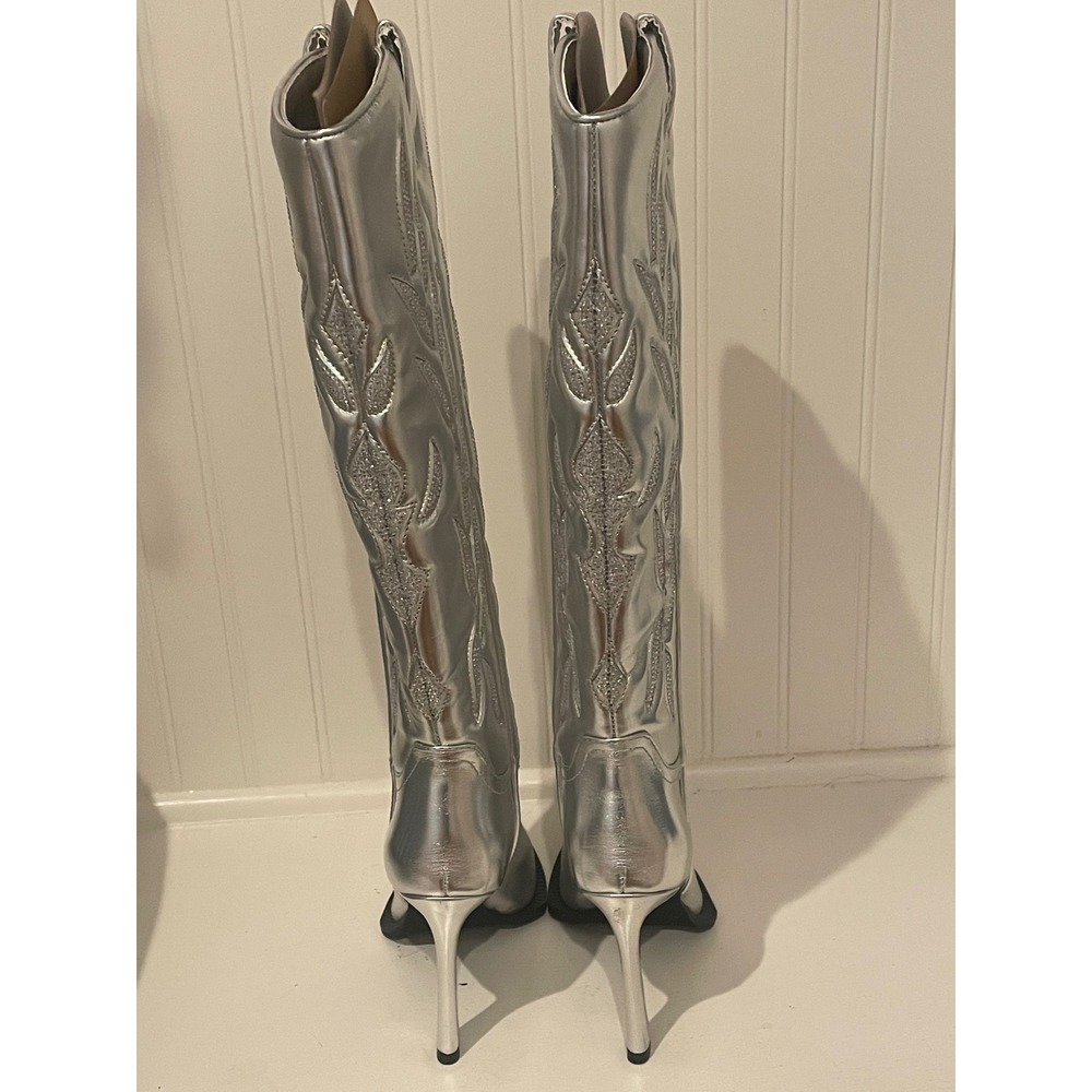 Steve Madden Kinzee Heeled Cowboy Boots Silver Metallic Pointed Toe Size 7.5 - Picture 3 of 5